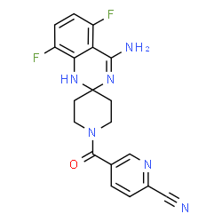 ChemSpider 2D Image | 1-(6-CYANO-3-PYRIDYLCARBONYL)-5',8'-DIFLUOROSPIRO[PIPERIDINE-4,2'(1'H)-QUINAZOLINE]-4'-AMINE | C19H16F2N6O