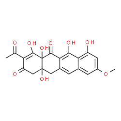 ChemSpider 2D Image | 3-Acetyl-4,4a,6,7,12a-pentahydroxy-9-methoxy-12,12a-dihydro-2,5(1H,4aH)-tetracenedione | C21H18O9
