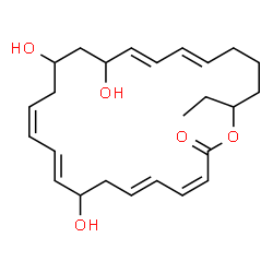 ChemSpider 2D Image | (3Z,5E,9E,11Z,17E,19E)-24-Ethyl-8,14,16-trihydroxyoxacyclotetracosa-3,5,9,11,17,19-hexaen-2-one | C25H36O5