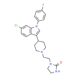 ChemSpider 2D Image | 1-(2-{4-[6-Chloro-1-(4-fluorophenyl)-1H-indol-3-yl]-1-piperidinyl}ethyl)-2-imidazolidinone | C24H26ClFN4O
