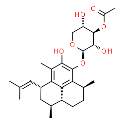 ChemSpider 2D Image | (3S,7R,9S,9aR)-5-Hydroxy-3,6,9-trimethyl-7-(2-methyl-1-propen-1-yl)-2,3,7,8,9,9a-hexahydro-1H-phenalen-4-yl 3-O-acetyl-beta-L-xylopyranoside | C27H38O7