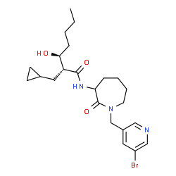 ChemSpider 2D Image | (2R,3S)-N-{1-[(5-Bromo-3-pyridinyl)methyl]-2-oxo-3-azepanyl}-2-(cyclopropylmethyl)-3-hydroxyheptanamide | C23H34BrN3O3