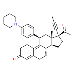 ChemSpider 2D Image | (11beta)-11-[4-(1-Piperidinyl)phenyl]-17-(1-propyn-1-yl)-19-norpregna-4,9-diene-3,20-dione | C34H41NO2