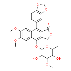 ChemSpider 2D Image | 9-(1,3-Benzodioxol-5-yl)-6,7-dimethoxy-1-oxo-1,3-dihydronaphtho[2,3-c]furan-4-yl 6-deoxy-3-O-methylhexopyranoside | C28H28O11