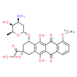 ChemSpider 2D Image | (1S,3S)-3-Glycoloyl-3,5,12-trihydroxy-10-[(~11~C)methyloxy]-6,11-dioxo-1,2,3,4,6,11-hexahydro-1-tetracenyl 3-amino-2,3,6-trideoxy-alpha-L-lyxo-hexopyranoside | C2611CH29NO11