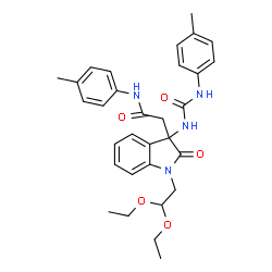 ChemSpider 2D Image | 2-[1-(2,2-Diethoxyethyl)-3-{[(4-methylphenyl)carbamoyl]amino}-2-oxo-2,3-dihydro-1H-indol-3-yl]-N-(4-methylphenyl)acetamide | C31H36N4O5