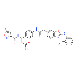 ChemSpider 2D Image | 3-{4-[({2-[(2-Methoxyphenyl)amino]-1,3-benzoxazol-6-yl}acetyl)amino]phenyl}-3-{[(5-methyl-1,2-oxazol-3-yl)carbonyl]amino}propanoic acid | C30H27N5O7