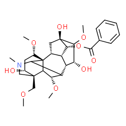 ChemSpider 2D Image | (1alpha,3alpha,5xi,6alpha,14alpha,15alpha,17xi)-3,13,15-Trihydroxy-1,6,16-trimethoxy-4-(methoxymethyl)-20-methylaconitan-14-yl benzoate | C31H43NO9