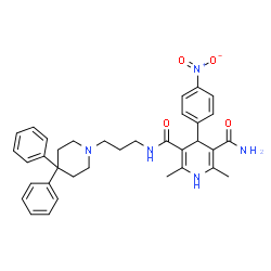 ChemSpider 2D Image | N-[3-(4,4-Diphenyl-1-piperidinyl)propyl]-2,6-dimethyl-4-(4-nitrophenyl)-1,4-dihydro-3,5-pyridinedicarboxamide | C35H39N5O4