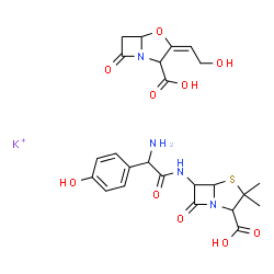 ChemSpider 2D Image | potassium; 6-[[2-amino-2-(4-hydroxyphenyl)acetyl]amino]-3,3-dimethyl-7-oxo-4-thia-1-azabicyclo[3.2.0]heptane-2-carboxylic acid; (3E)-3-(2-hydroxyethylidene)-7-oxo-4-oxa-1-azabicyclo[3.2.0]heptane-2-carboxylic acid | C24H28KN4O10S