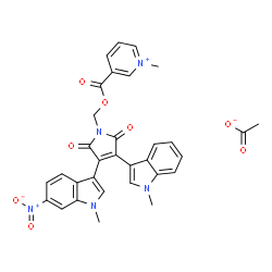 ChemSpider 2D Image | 1-Methyl-3-({[3-(1-methyl-1H-indol-3-yl)-4-(1-methyl-6-nitro-1H-indol-3-yl)-2,5-dioxo-2,5-dihydro-1H-pyrrol-1-yl]methoxy}carbonyl)pyridinium acetate | C32H27N5O8