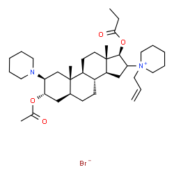 ChemSpider 2D Image | (2beta,3alpha,5alpha,17beta)-3-Acetoxy-16-(1-allyl-1-piperidiniumyl)-2-(1-piperidinyl)-17-(propionyloxy)androstane bromide | C37H61BrN2O4