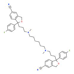ChemSpider 2D Image | 1,1'-{1,6-Hexanediylbis[(methylimino)-3,1-propanediyl]}bis[1-(4-fluorophenyl)-1,3-dihydro-2-benzofuran-5-carbonitrile] | C44H48F2N4O2