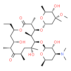 ChemSpider 2D Image | (3R,4S,5S,6R,7R,9R,11R,12S,14R)-6-{[(2S,3R,4S,6R)-4-(Dimethylamino)-3-hydroxy-6-methyltetrahydro-2H-pyran-2-yl]oxy}-14-ethyl-7,12-dihydroxy-4-{[(2R,4R,5S,6S)-5-hydroxy-4-methoxy-4,6-dimethyltetrahydro
-2H-pyran-2-yl]oxy}-3,5,7,9,11-pentamethyloxacyclotetradecane-2,10-dione | C36H65NO12