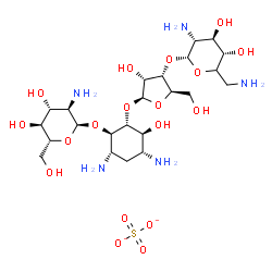 ChemSpider 2D Image | (2R,3S,4R,5R,6S)-5-amino-6-[(1R,2R,3S,4R,6S)-4,6-diamino-2-[(2S,3R,4S,5R)-4-[(2R,3R,4R,5S)-3-amino-6-(aminomethyl)-4,5-dihydroxy-tetrahydropyran-2-yl]oxy-3-hydroxy-5-(hydroxymethyl)tetrahydrofuran-2-yl]oxy-3-hydroxy-cyclohexoxy]-2-(hydroxymethyl)tetrahydropyran-3,4-diol sulfate | C23H45N5O18S