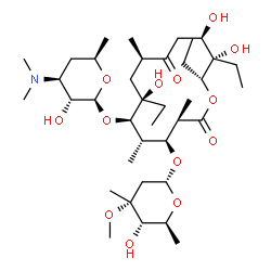ChemSpider 2D Image | (3R,4S,5S,6R,7R,9R,12R,13S,14R)-6-{[(2S,3R,4S,6R)-4-(Dimethylamino)-3-hydroxy-6-methyltetrahydro-2H-pyran-2-yl]oxy}-7,13,14-triethyl-7,12,13-trihydroxy-4-{[(2R,4R,5S,6S)-5-hydroxy-4-methoxy-4,6-dimeth
yltetrahydro-2H-pyran-2-yl]oxy}-3,5,9-trimethyloxacyclotetradecane-2,10-dione | C38H69NO13