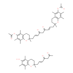 ChemSpider 2D Image | [(2E,7E)-4,6-Dioxo-2,7-nonadiene-1,9-diyl]bis(2,5,7,8-tetramethyl-3,4-dihydro-2H-chromene-2,6-diyl) diacetate - (5E)-7-(6-hydroxy-2,5,7,8-tetramethyl-3,4-dihydro-2H-chromen-2-yl)-5-heptene-2,4-dione (
1:1) | C59H74O12