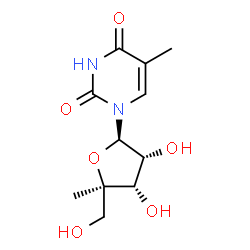 ChemSpider 2D Image | 1-[5-Deoxy-4-(hydroxymethyl)-alpha-L-lyxofuranosyl]-5-methyl-2,4(1H,3H)-pyrimidinedione | C11H16N2O6