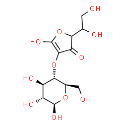 ChemSpider 2D Image | 2-(1,2-Dihydroxyethyl)-5-hydroxy-4-{[(2R,3S,4R,5R,6R)-4,5,6-trihydroxy-2-(hydroxymethyl)tetrahydro-2H-pyran-3-yl]oxy}-3(2H)-furanone | C12H18O11