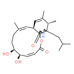 ChemSpider 2D Image | (3Z,5R,6S,9Z,10aS,13R,13aR,14R,16aR)-5,6-Dihydroxy-14-isobutyl-9,12,13-trimethyl-6,7,8,10a,13,13a,14,15-octahydro-2H-oxacyclododecino[2,3-d]isoindole-2,16(5H)-dione | C24H35NO5