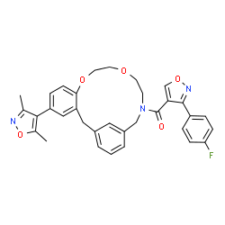 ChemSpider 2D Image | [5-(3,5-Dimethyl-1,2-oxazol-4-yl)-9,12-dioxa-15-azatricyclo[15.3.1.0~3,8~]henicosa-1(21),3,5,7,17,19-hexaen-15-yl][3-(4-fluorophenyl)-1,2-oxazol-4-yl]methanone | C33H30FN3O5