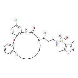 ChemSpider 2D Image | N-[3-(3-Chloro-6-oxo-6,7,9,10,11,12,13,14-octahydrodibenzo[b,e][1,4,7,10]dioxadiazacyclohexadecin-8(5H)-yl)-3-oxopropyl]-3,5-dimethyl-1,2-oxazole-4-sulfonamide | C28H33ClN4O7S