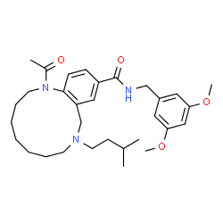 ChemSpider 2D Image | 1-Acetyl-N-(3,5-dimethoxybenzyl)-9-(3-methylbutyl)-1,2,3,4,5,6,7,8,9,10-decahydro-1,9-benzodiazacyclododecine-12-carboxamide | C31H45N3O4