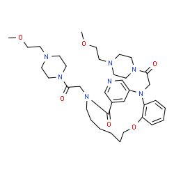 ChemSpider 2D Image | 2,16-Bis{2-[4-(2-methoxyethyl)-1-piperazinyl]-2-oxoethyl}-9-oxa-2,16,20-triazatricyclo[16.3.1.0~3,8~]docosa-1(22),3,5,7,18,20-hexaen-17-one | C36H53N7O6