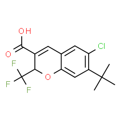ChemSpider 2D Image | 6-Chloro-7-(2-methyl-2-propanyl)-2-(trifluoromethyl)-2H-chromene-3-carboxylic acid | C15H14ClF3O3