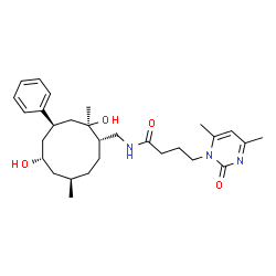 ChemSpider 2D Image | N-{[(1S,2R,4R,6S,8R)-2,6-Dihydroxy-2,8-dimethyl-4-phenylcyclodecyl]methyl}-4-(4,6-dimethyl-2-oxo-1(2H)-pyrimidinyl)butanamide | C29H43N3O4
