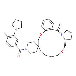 ChemSpider 2D Image | (13a'S)-1-[4-Methyl-3-(1-pyrrolidinyl)benzoyl]-8',9',10',11',13a',14',15',16'-octahydro-13'H,18'H-spiro[piperidine-4,7'-pyrrolo[2,1-j][1,8,11]benzodioxazacyclotetradecin]-18'-one | C34H45N3O4