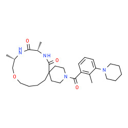 ChemSpider 2D Image | (9S,12S)-9,12-Dimethyl-3-[2-methyl-3-(1-piperidinyl)benzoyl]-14-oxa-3,8,11-triazaspiro[5.12]octadecane-7,10-dione | C29H44N4O4