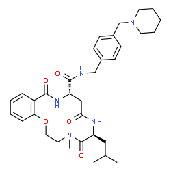 ChemSpider 2D Image | (6S,10S)-6-Isobutyl-4-methyl-5,8,12-trioxo-N-[4-(1-piperidinylmethyl)benzyl]-3,4,5,6,7,8,9,10,11,12-decahydro-2H-1,4,7,11-benzoxatriazacyclotetradecine-10-carboxamide | C33H45N5O5