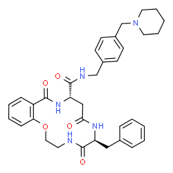 ChemSpider 2D Image | (6S,10S)-6-Benzyl-5,8,12-trioxo-N-[4-(1-piperidinylmethyl)benzyl]-3,4,5,6,7,8,9,10,11,12-decahydro-2H-1,4,7,11-benzoxatriazacyclotetradecine-10-carboxamide | C35H41N5O5