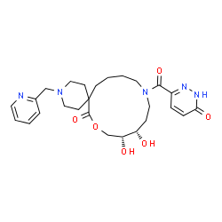 ChemSpider 2D Image | (10R,11S)-10,11-Dihydroxy-14-[(6-oxo-1,6-dihydro-3-pyridazinyl)carbonyl]-3-(2-pyridinylmethyl)-8-oxa-3,14-diazaspiro[5.12]octadecan-7-one | C26H35N5O6