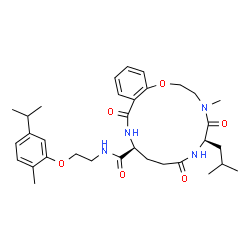 ChemSpider 2D Image | (6R,11S)-6-Isobutyl-N-[2-(5-isopropyl-2-methylphenoxy)ethyl]-4-methyl-5,8,13-trioxo-2,3,4,5,6,7,8,9,10,11,12,13-dodecahydro-1,4,7,12-benzoxatriazacyclopentadecine-11-carboxamide | C33H46N4O6