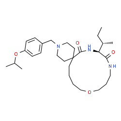 ChemSpider 2D Image | (9S)-9-[(2S)-2-Butanyl]-3-(4-isopropoxybenzyl)-15-oxa-3,8,11-triazaspiro[5.13]nonadecane-7,10-dione | C29H47N3O4