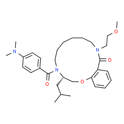 ChemSpider 2D Image | (3S)-4-[4-(Dimethylamino)benzoyl]-3-isobutyl-11-(2-methoxyethyl)-2,3,4,5,6,7,8,9,10,11-decahydro-12H-1,4,11-benzoxadiazacyclotetradecin-12-one | C31H45N3O4