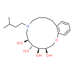 ChemSpider 2D Image | (3R,4R,5R,6S)-8-(3-Methylbutyl)-3,4,5,6,7,8,9,10,11,12-decahydro-2H-1,8-benzoxazacyclotetradecine-3,4,5,6-tetrol | C21H35NO5
