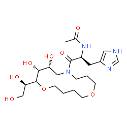 ChemSpider 2D Image | N-[(2S)-1-{(7R,8R,9R)-9-[(1R)-1,2-Dihydroxyethyl]-7,8-dihydroxy-1,10-dioxa-5-azacyclotetradecan-5-yl}-3-(1H-imidazol-4-yl)-1-oxo-2-propanyl]acetamide | C21H36N4O8