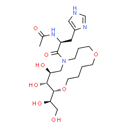 ChemSpider 2D Image | N-[(2S)-1-{(7S,8R,9R)-9-[(1R)-1,2-Dihydroxyethyl]-7,8-dihydroxy-1,10-dioxa-5-azacyclotetradecan-5-yl}-3-(1H-imidazol-4-yl)-1-oxo-2-propanyl]acetamide | C21H36N4O8