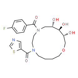 ChemSpider 2D Image | [(11S,12R,13R)-9-(4-Fluorobenzoyl)-11,12,13-trihydroxy-1-oxa-6,9-diazacyclotetradecan-6-yl](1,3-thiazol-5-yl)methanone | C22H28FN3O6S