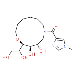 ChemSpider 2D Image | {(2R,3R,4S)-2-[(1R)-1,2-Dihydroxyethyl]-3,4-dihydroxy-1-oxa-6-azacyclododecan-6-yl}(1-methyl-1H-imidazol-4-yl)methanone | C17H29N3O6
