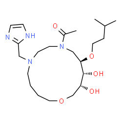 ChemSpider 2D Image | 1-[(11R,12R,13R)-12,13-Dihydroxy-6-(1H-imidazol-2-ylmethyl)-11-(3-methylbutoxy)-1-oxa-6,9-diazacyclotetradecan-9-yl]ethanone | C22H40N4O5