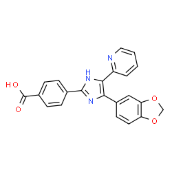 ChemSpider 2D Image | 4-[4-(1,3-Benzodioxol-5-yl)-5-(2-pyridinyl)-1H-imidazol-2-yl]benzoic acid | C22H15N3O4
