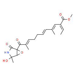ChemSpider 2D Image | Methyl (2E,3E,5E,9E)-2-ethylidene-11-(4-hydroxy-4-methyl-2-oxo-6-oxa-3-azabicyclo[3.1.0]hex-1-yl)-4,10-dimethyl-11-oxo-3,5,9-undecatrienoate | C21H27NO6