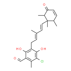 ChemSpider 2D Image | 3-Chloro-4,6-dihydroxy-2-methyl-5-[(2E,4E)-3-methyl-5-(1,2,6-trimethyl-5-oxo-3-cyclohexen-1-yl)-2,4-pentadien-1-yl]benzaldehyde | C23H27ClO4