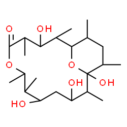 ChemSpider 2D Image | 3,9,11,13-Tetrahydroxy-2,4,7,8,12,14,16-heptamethyl-6,17-dioxabicyclo[11.3.1]heptadecan-5-one | C22H40O7