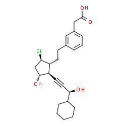 ChemSpider 2D Image | [3-(2-{(1R,2S,3R,5R)-5-Chloro-2-[(3S)-3-cyclohexyl-3-hydroxy-1-propyn-1-yl]-3-hydroxycyclopentyl}ethyl)phenyl]acetic acid | C24H31ClO4
