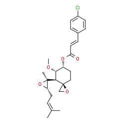 ChemSpider 2D Image | (3R,4S,5S,6R)-5-Methoxy-4-[(2S,3S)-2-methyl-3-(3-methyl-2-buten-1-yl)-2-oxiranyl]-1-oxaspiro[2.5]oct-6-yl (2E)-3-(4-chlorophenyl)acrylate | C25H31ClO5